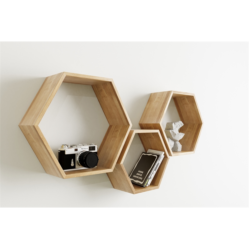 Universal Expert Abacus Hexagon Shelves Set of 3 Modern Oak