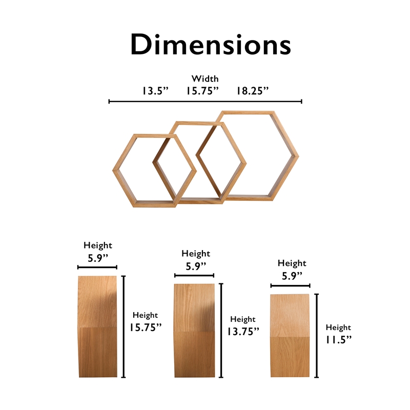 Universal Expert Abacus Hexagon Shelves Set of 3 Modern Oak
