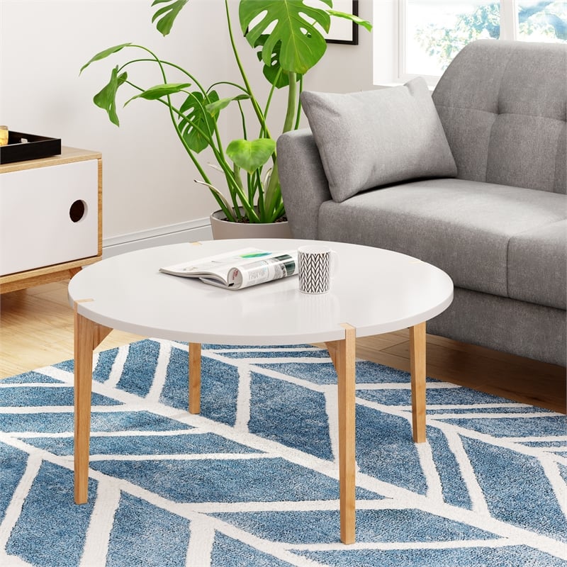 Universal Expert Abacus Round Coffee Table Modern Oak and White