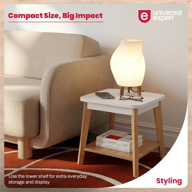 Universal Expert Remus Square Side Table Modern Oak Wood White Color