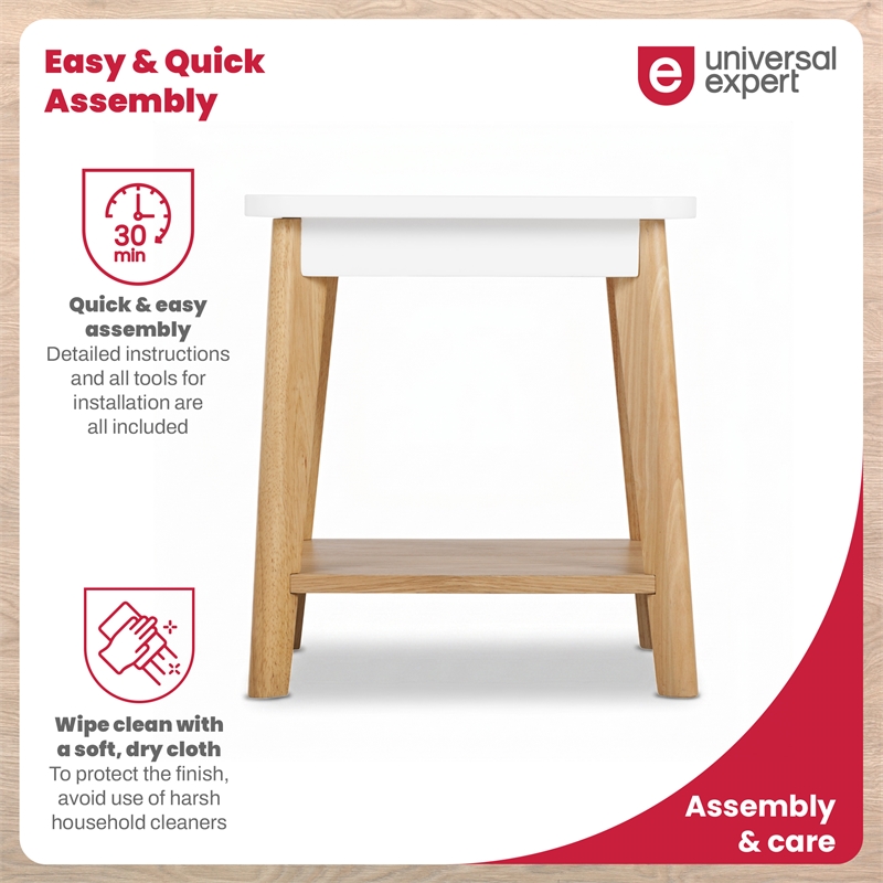 Universal Expert Remus Square Side Table Modern Oak Wood White Color