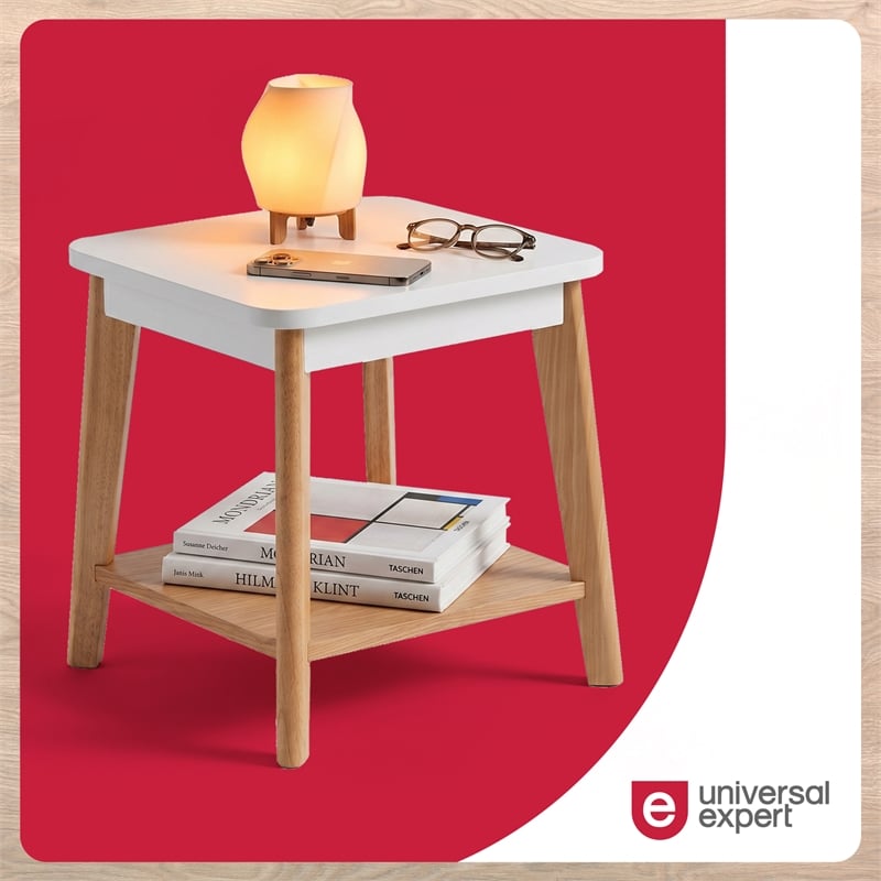 Universal Expert Remus Square Side Table Modern Oak Wood White Color