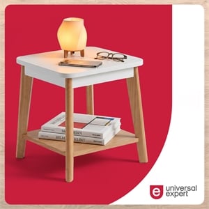 Universal Expert Remus Square Side Table Modern Oak Wood White Color