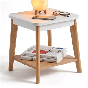 Universal Expert Remus Square Side Table Modern Oak Wood White Color