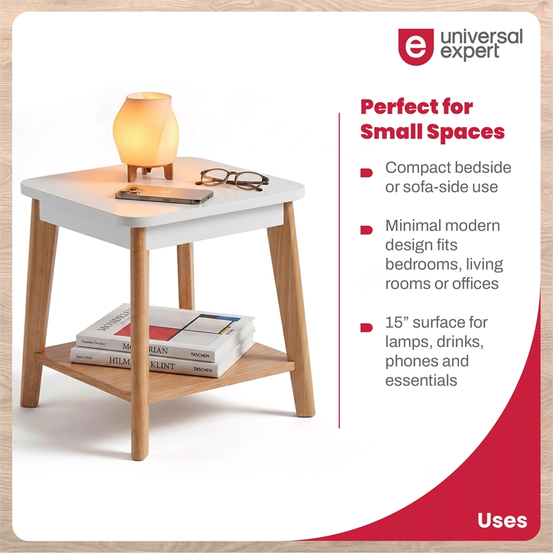 Universal Expert Remus Square Side Table Modern Oak Wood White Color