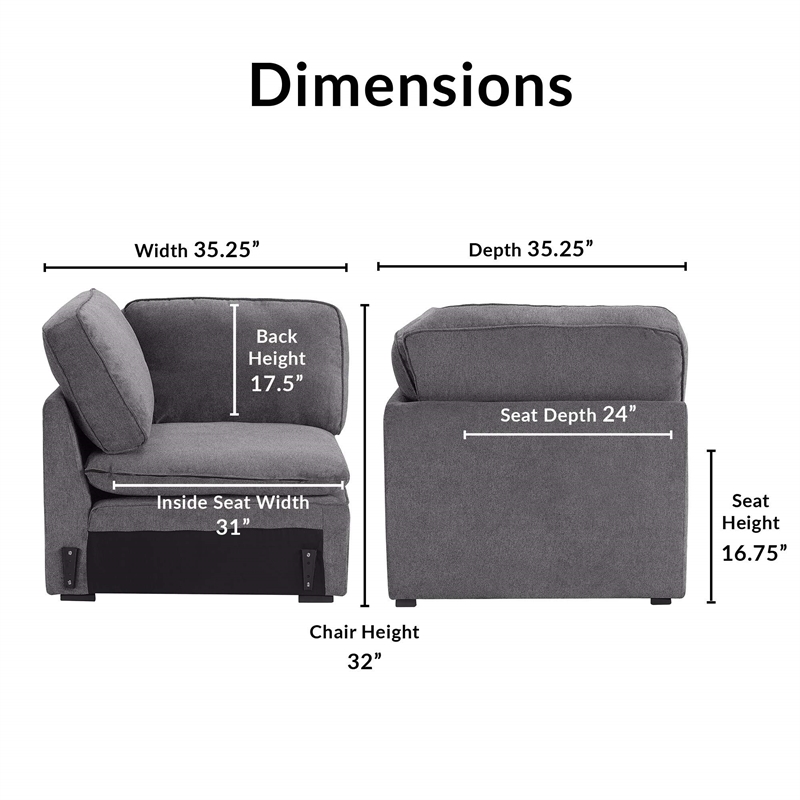Click Decor Modular Fabric Corner Chair in Charcoal