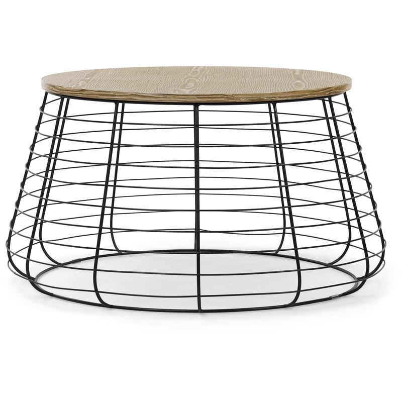 ClickDecor Morris Metal and Wood Top Round Coffee Table in Black