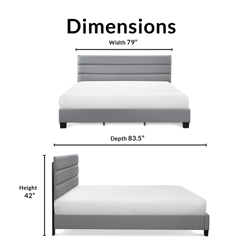 ClickDecor Hudson Upholstered Bed King Gray