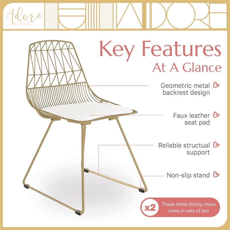 Adore Decor Vivi Dining Chair Set of 2 Gold