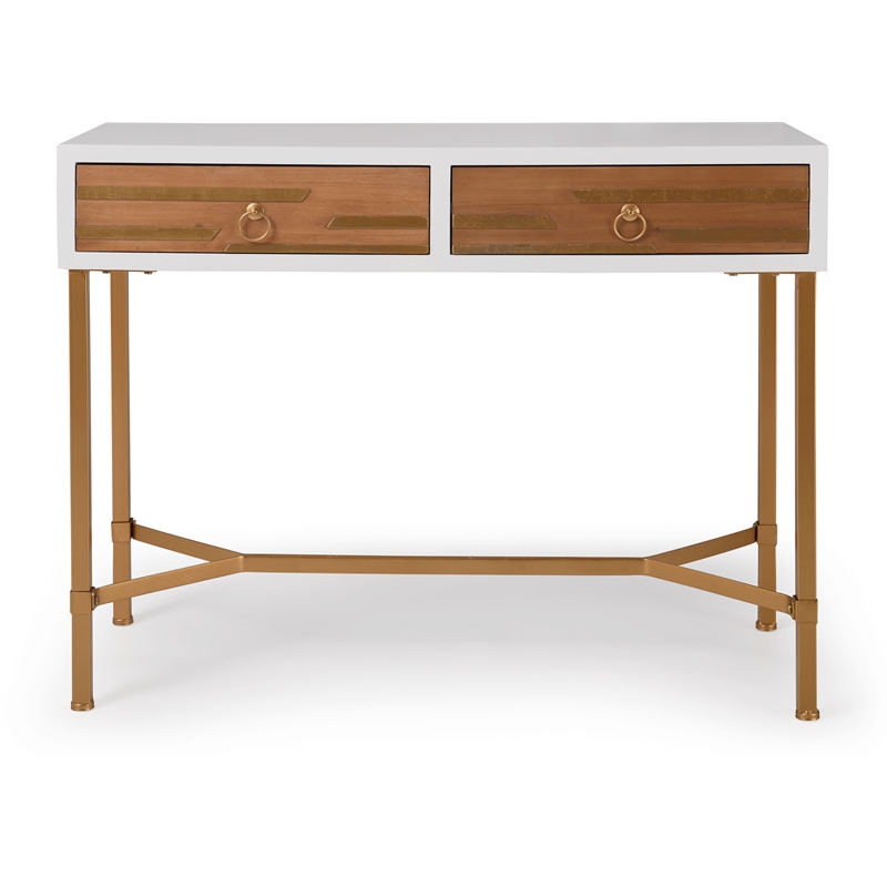 Adore Decor Jupiter Modern 2-Drawer Wood Desk Console Table in White