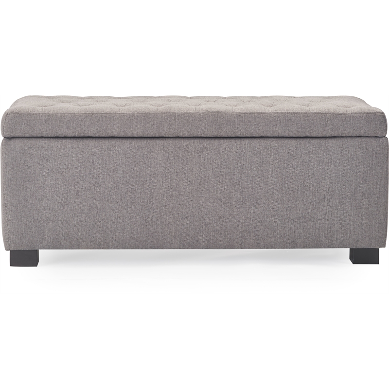 Adore Decor Arlo Wood and Tufted Linen Storage Bench in Gray