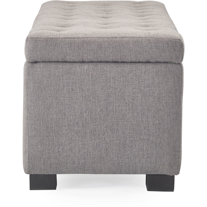 Adore Decor Arlo Wood and Tufted Linen Storage Bench in Gray
