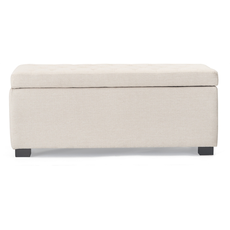 Adore Decor Arlo Wood and Tufted Linen Storage Bench in Ivory