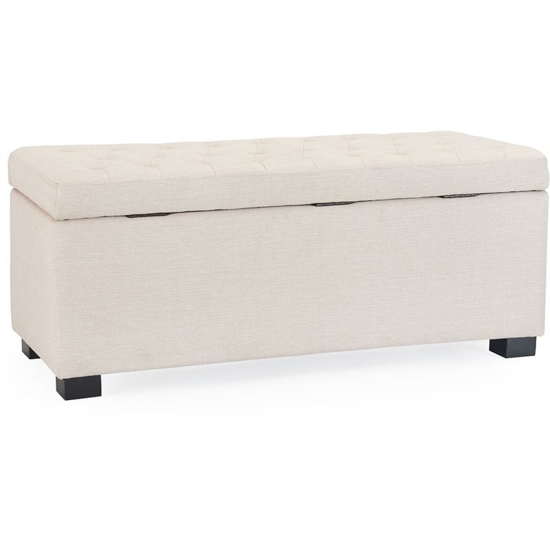 Adore Decor Arlo Wood and Tufted Linen Storage Bench in Ivory