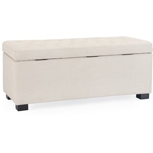 Adore Decor Arlo Wood and Tufted Linen Storage Bench in Ivory