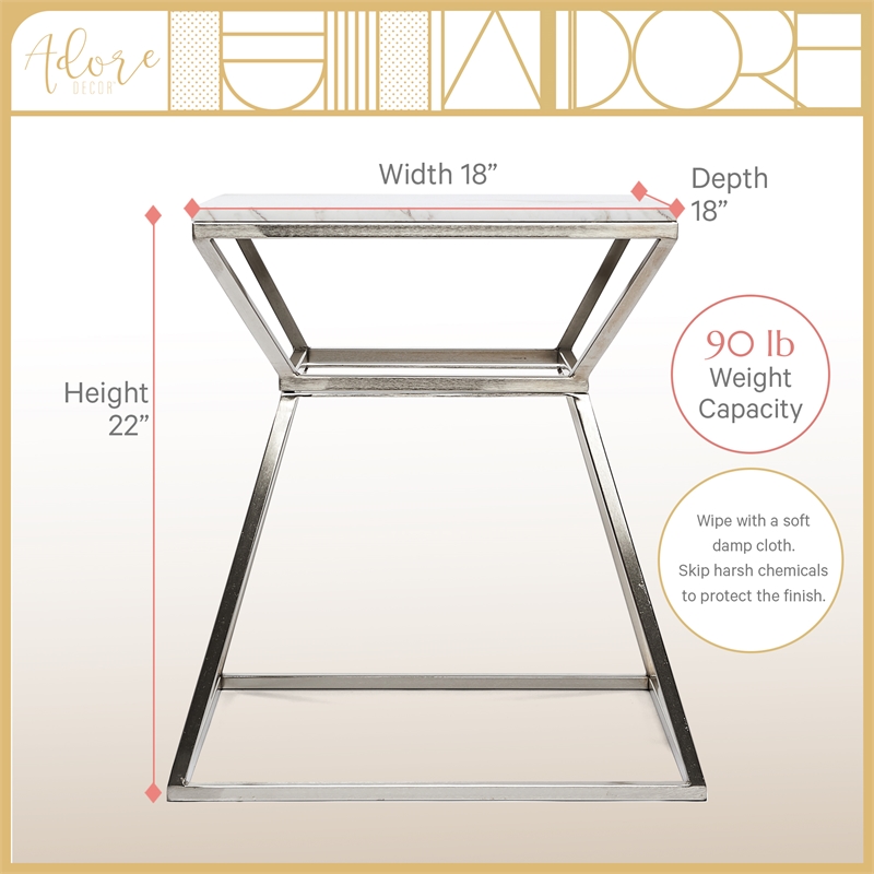 Adore Decor Audrey Tall Silver Marble Side Table