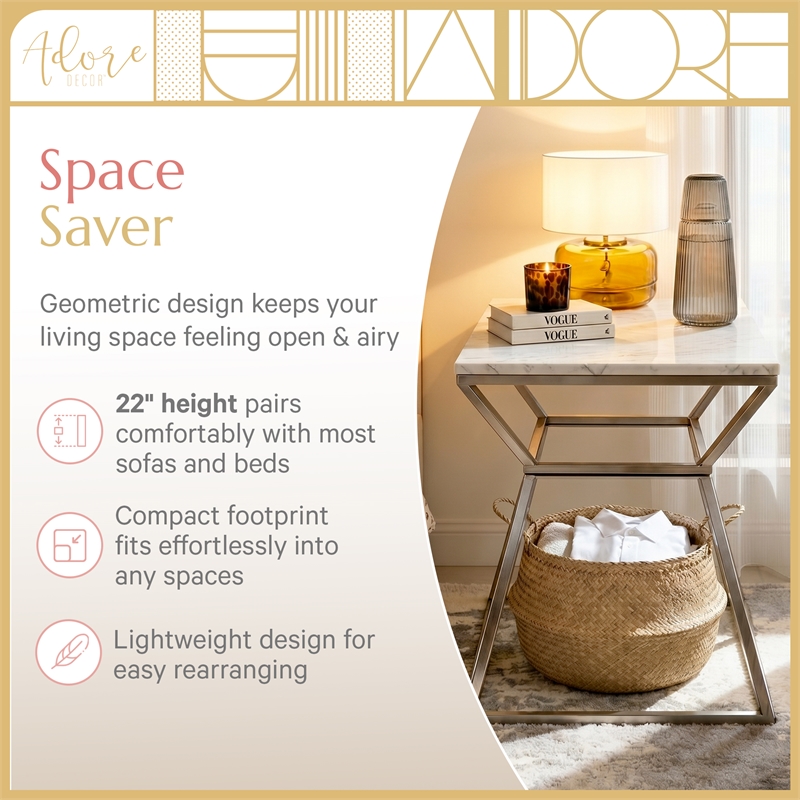 Adore Decor Audrey Tall Silver Marble Side Table