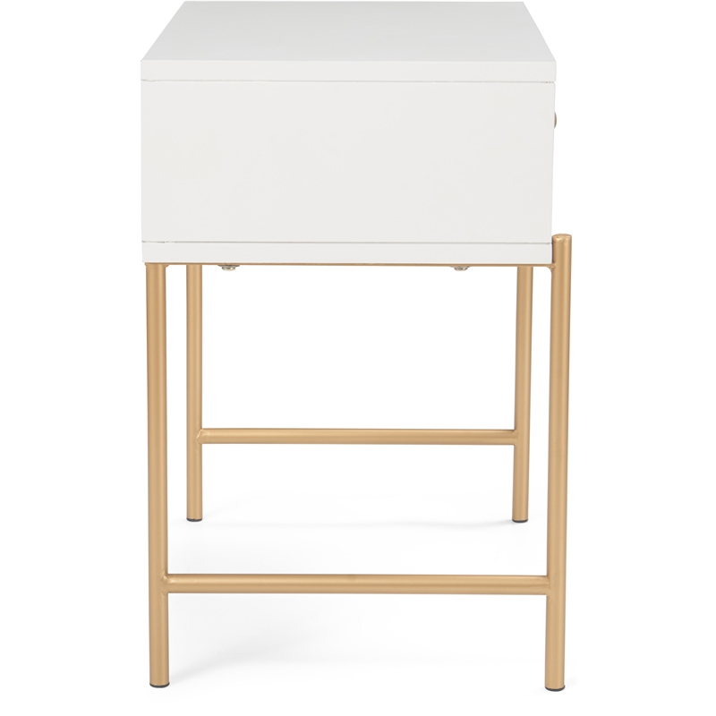 Adore Decor Jupiter Wood 1-Drawer Geometric Textured End Table in White/Gold