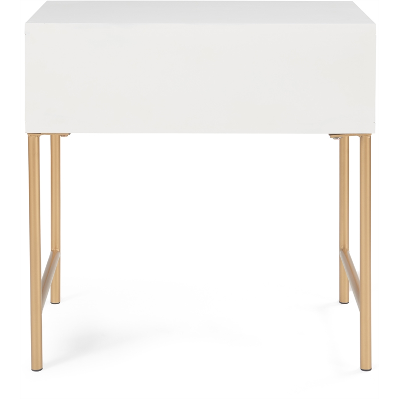 Adore Decor Jupiter Wood 1-Drawer Geometric Textured End Table in White/Gold