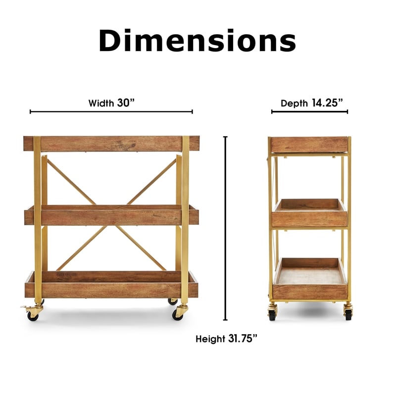 Adore Decor Riley Wooden Kitchen Bar Cart Gold