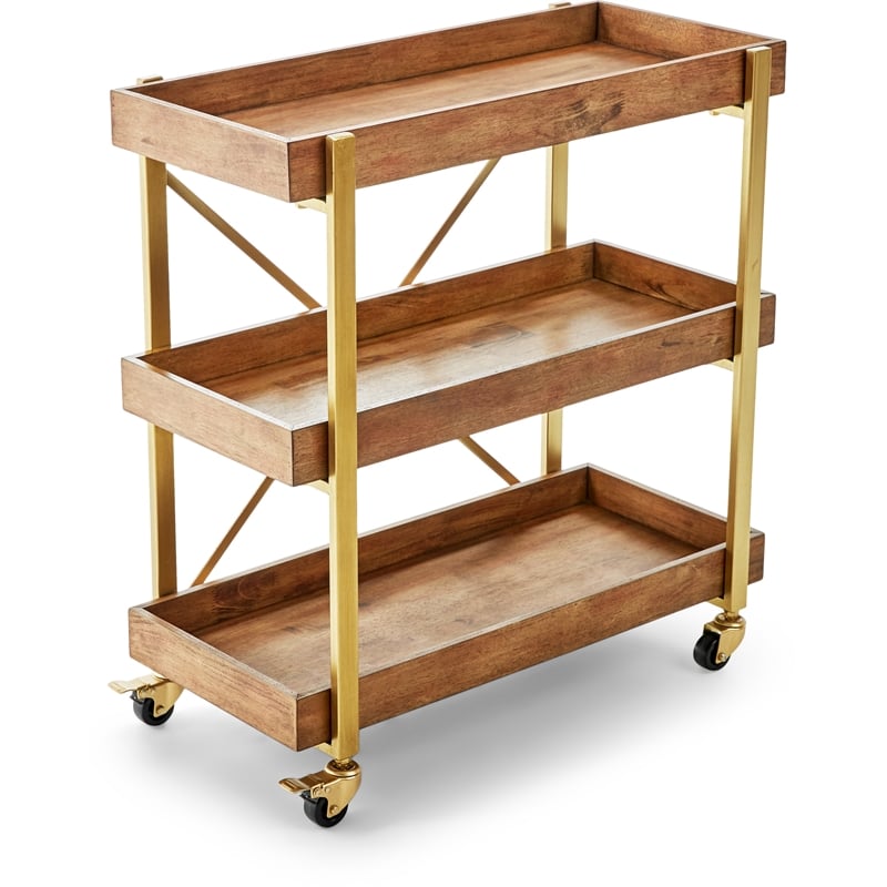 Adore Decor Riley Wooden Kitchen Bar Cart Gold