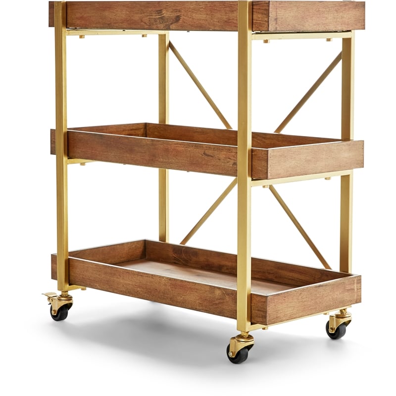 Adore Decor Riley Wooden Kitchen Bar Cart Gold