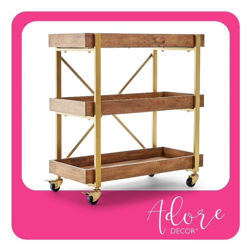 Adore Decor Riley Wooden Kitchen Bar Cart Gold