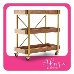 Adore Decor Riley Wooden Kitchen Bar Cart Gold