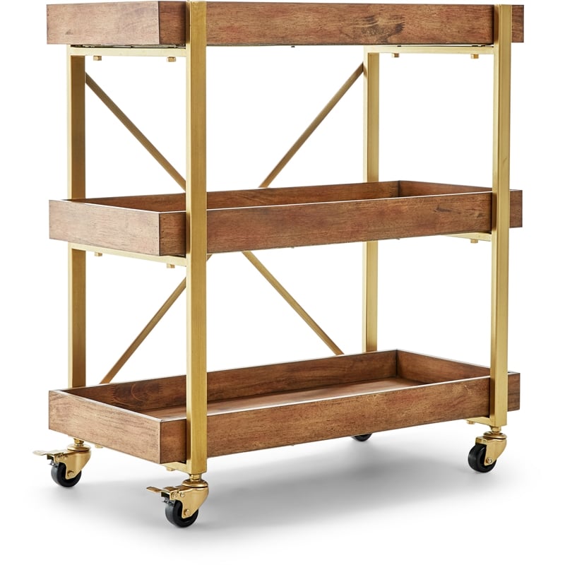 Adore Decor Riley Wooden Kitchen Bar Cart Gold