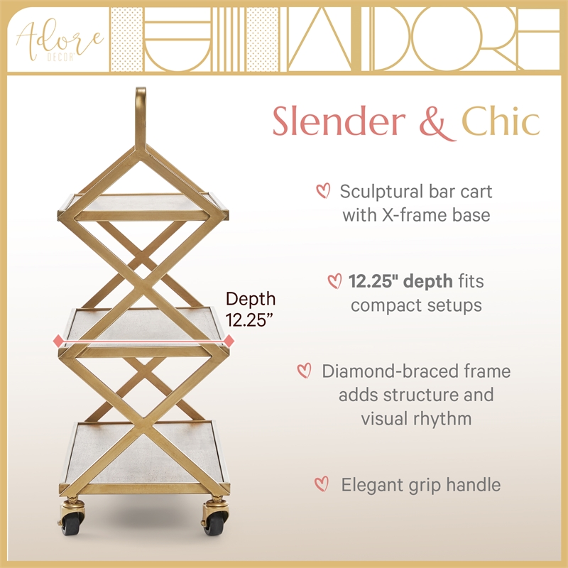 Adore Decor Hudson Wooden Kitchen Bar Cart Gold