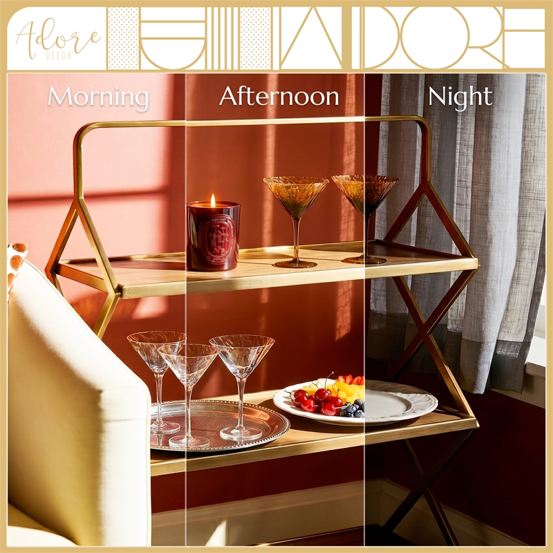 Adore Decor Hudson Wooden Kitchen Bar Cart Gold
