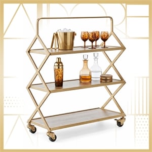 Adore Decor Hudson Wooden Kitchen Bar Cart Gold