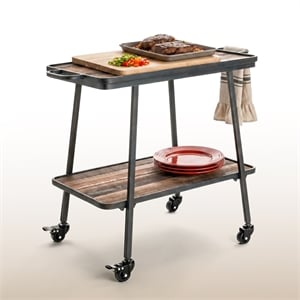 Adore Decor Felix 2 Tier Kitchen Bar Cart Rustic Wood and Metal Black Color