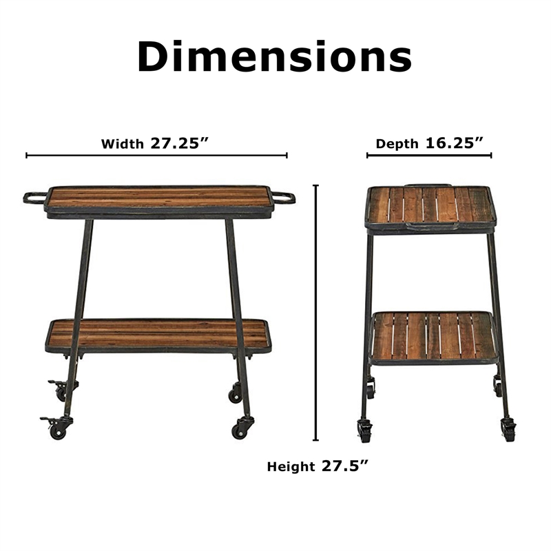 Adore Decor Felix 2 Tier Wooden Kitchen Bar Cart Black