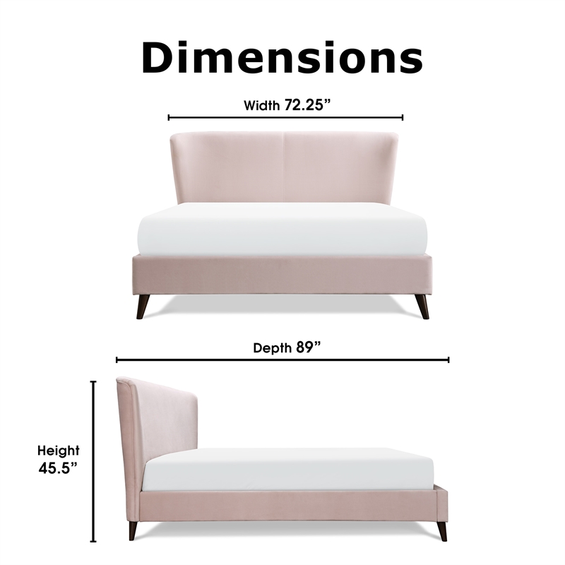 Adore Decor Adele Wingback Upholstered Platform Bed Queen Size Blush Pink