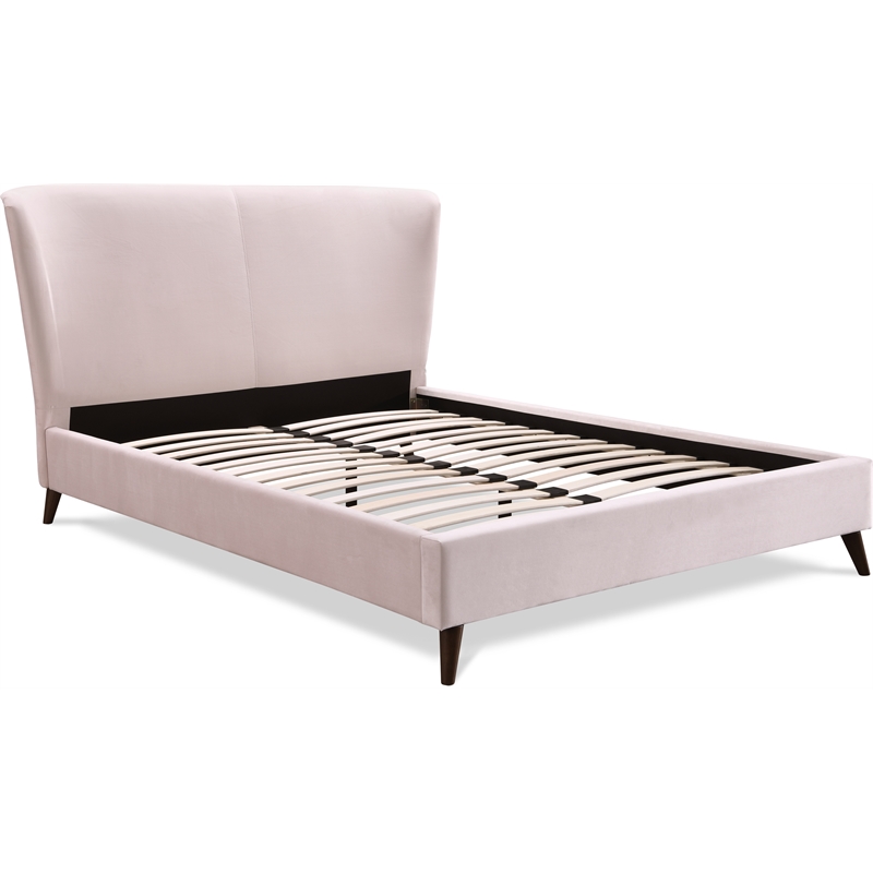 Adore Decor Adele Wingback Upholstered Platform Bed Queen Size Blush Pink