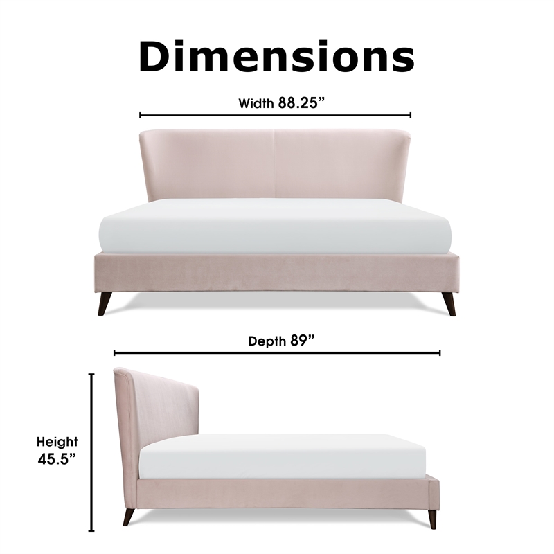 Adore Decor Adele Wingback Upholstered Platform Bed King Size Blush Pink