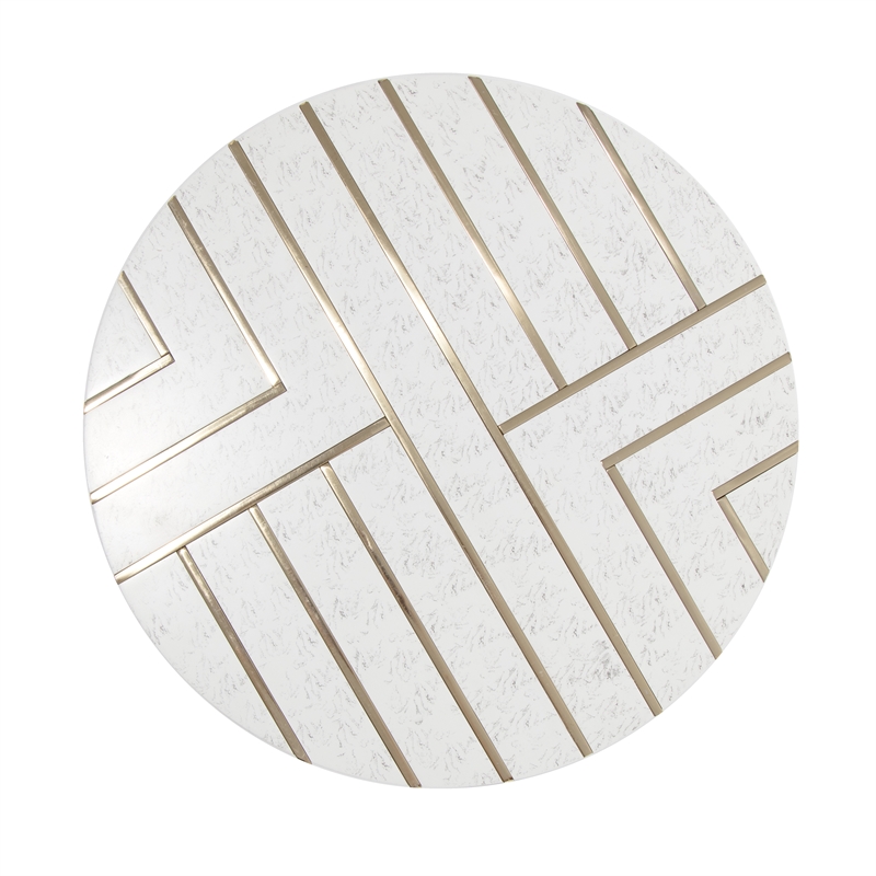 Adore Decor Amari Round Side Table with Brass Inlay Top White