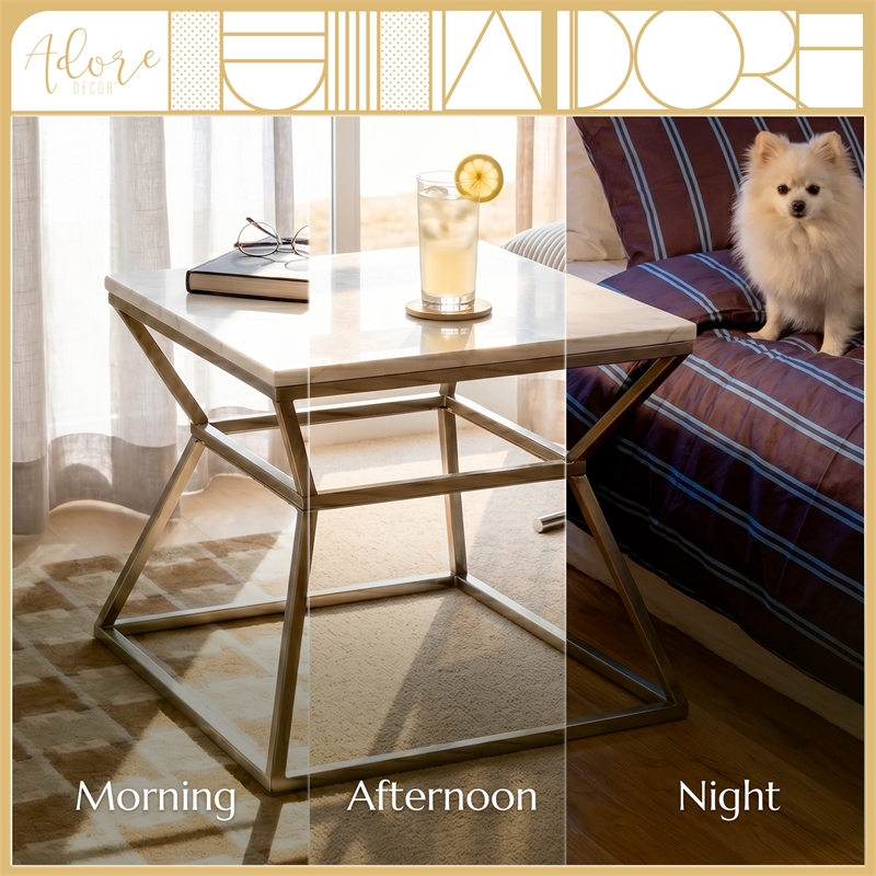 Adore Decor Audrey Marble Side Table Silver