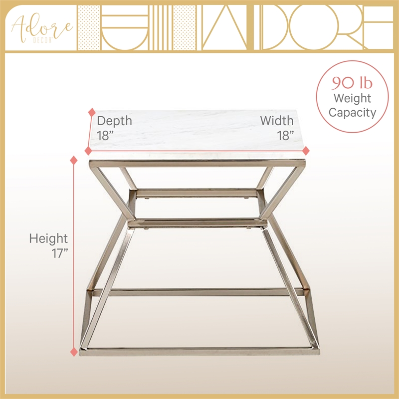 Adore Decor Audrey Marble Side Table Silver