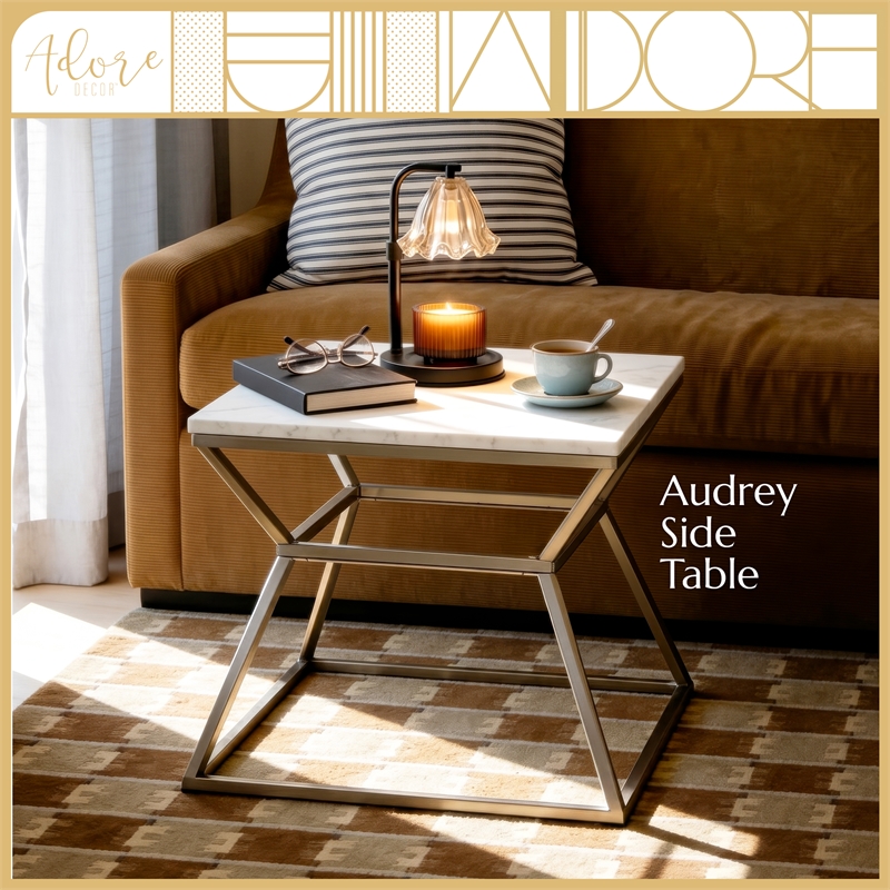 Adore Decor Audrey Marble Side Table Silver