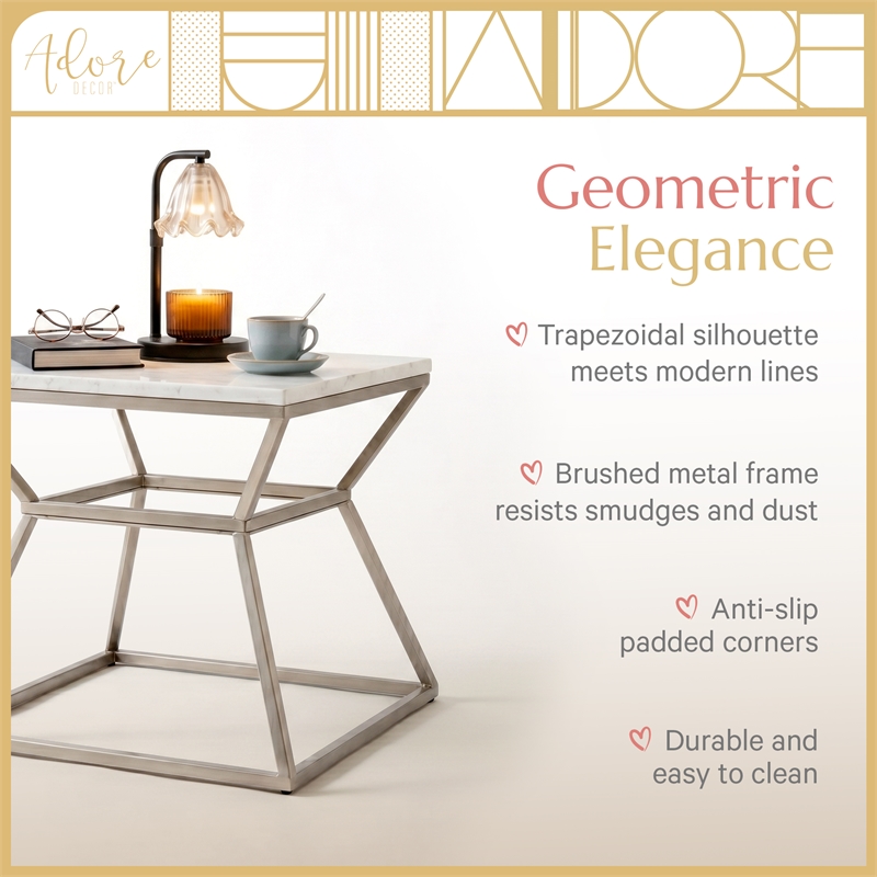 Adore Decor Audrey Marble Side Table Silver