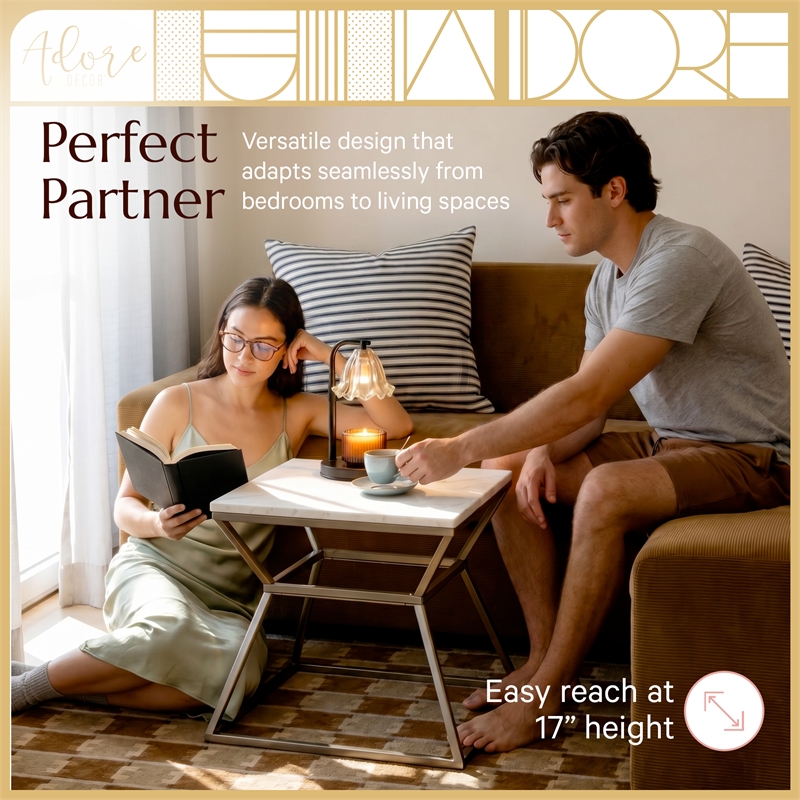 Adore Decor Audrey Marble Side Table Silver
