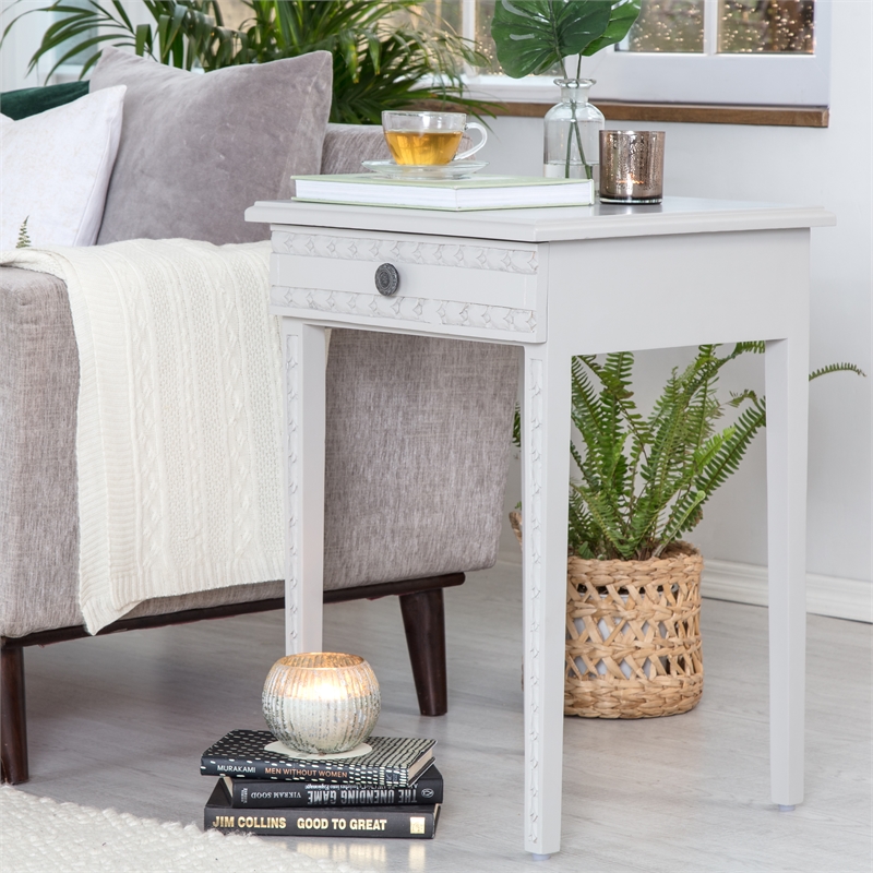 Adore Decor Jules End Table Nightstand with Drawer Light Gray