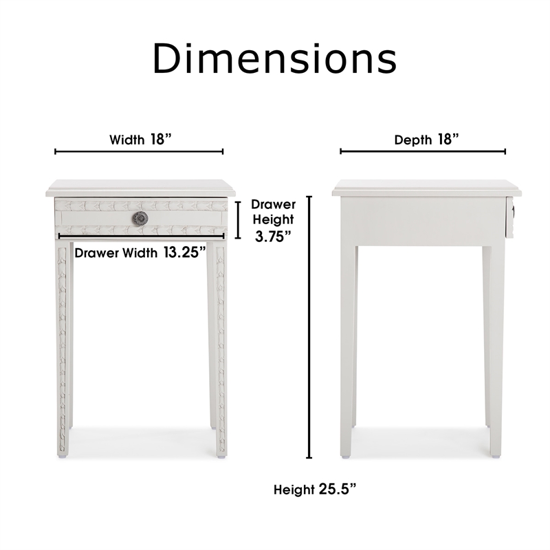 Adore Decor Jules End Table Nightstand with Drawer Light Gray