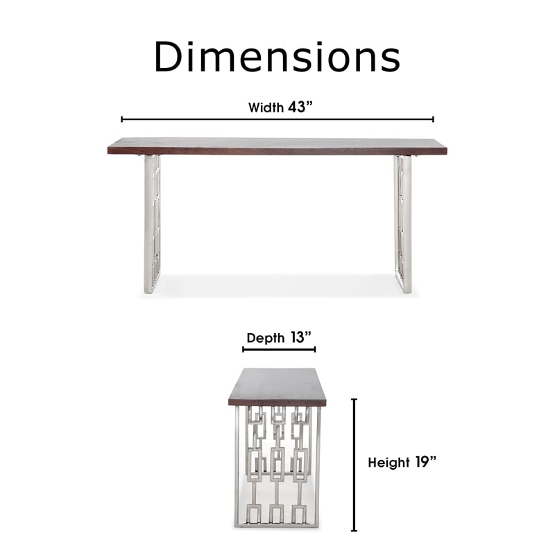 Adore Decor Lennox Contemporary Wood and Silver Metal Bench Dark Walnut Brown