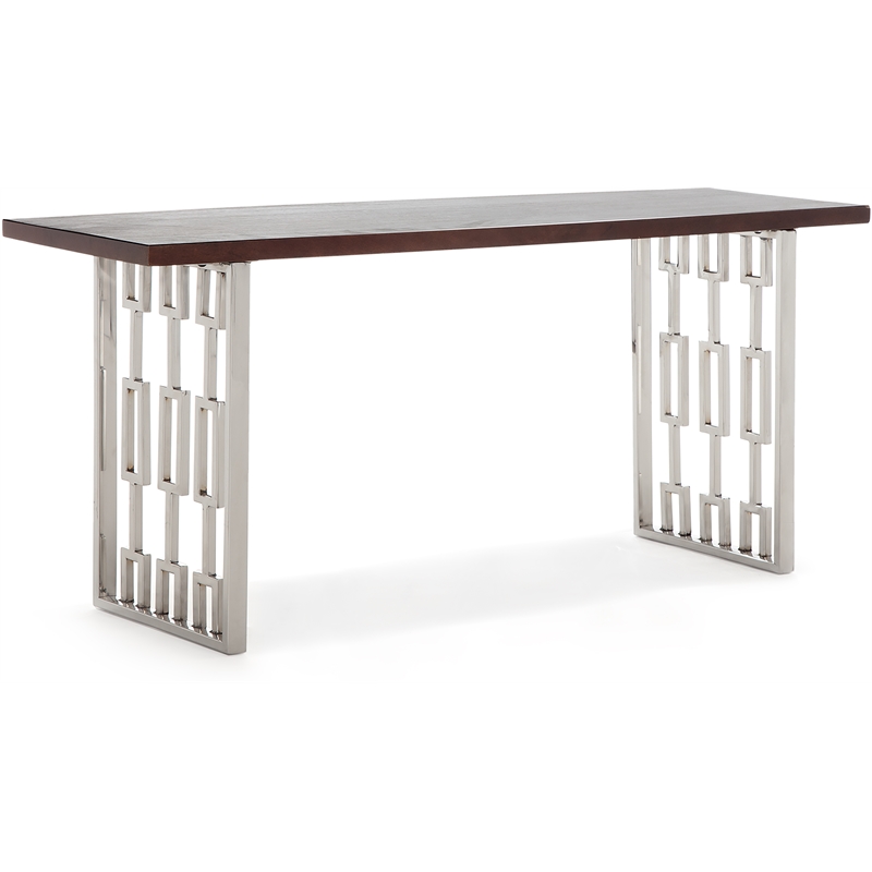 Adore Decor Lennox Contemporary Wood and Silver Metal Bench Dark Walnut Brown