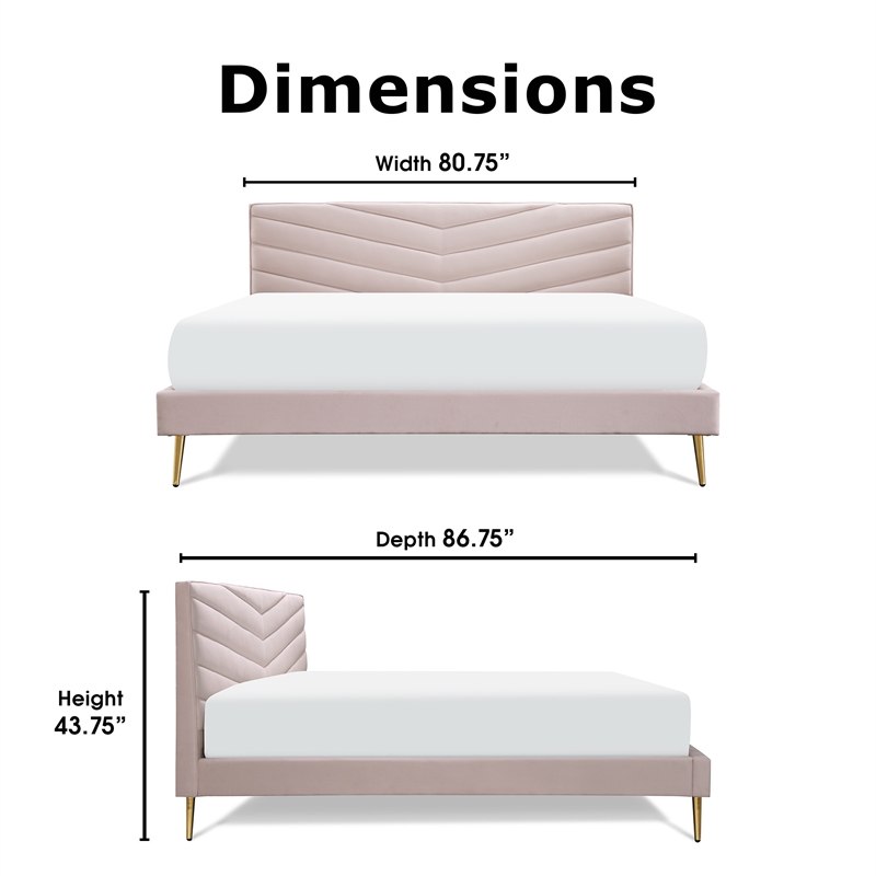Adore Decor Sidney Upholstered Platform Bed King Size Blush Pink