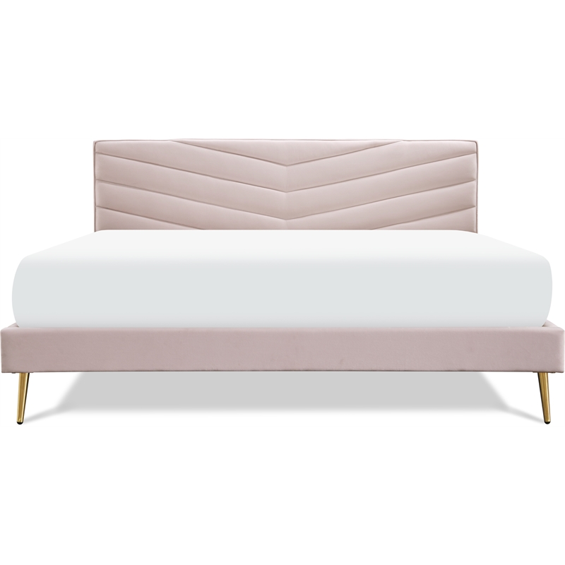 Adore Decor Sidney Upholstered Platform Bed King Size Blush Pink