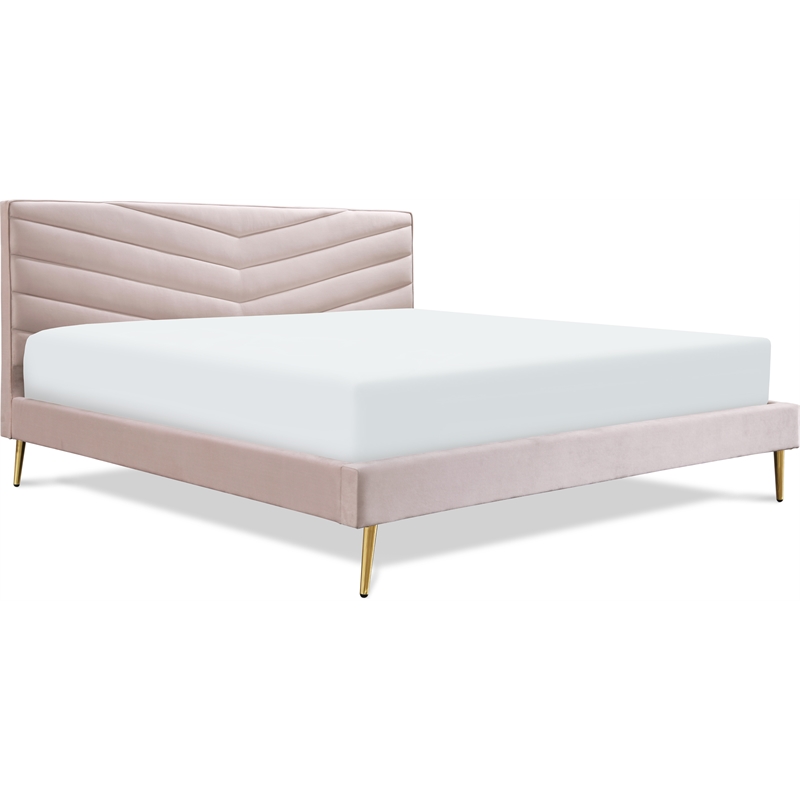 Adore Decor Sidney Upholstered Platform Bed King Size Blush Pink